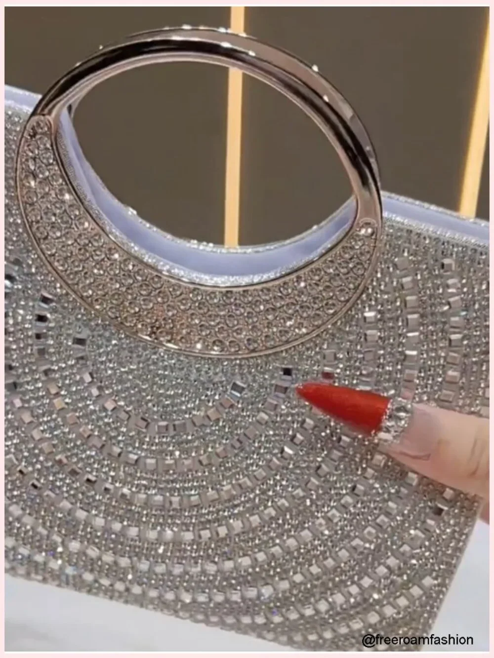 Sparkly Rhinestone Stripe Clutch Purse Elegant Bling Evening Bag Clasp Closure